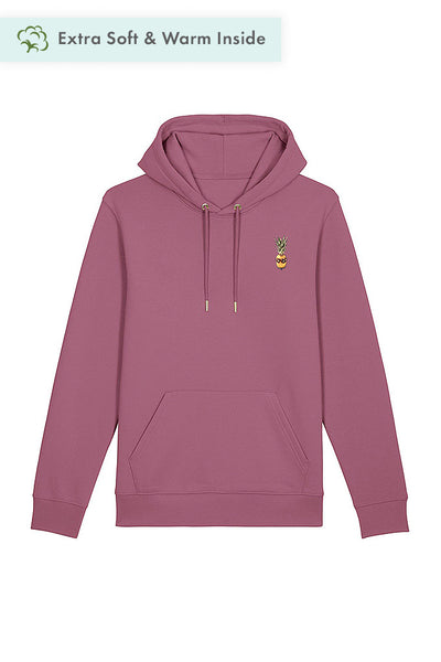 Purple Cool Pineapple Print Hoodie, Heavyweight, from organic cotton blend, Unisex, for Women & for Men