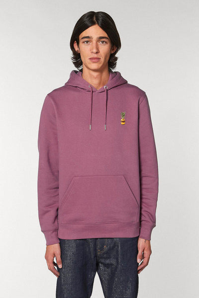 Purple Cool Pineapple Print Hoodie, Heavyweight, from organic cotton blend, Unisex, for Women & for Men