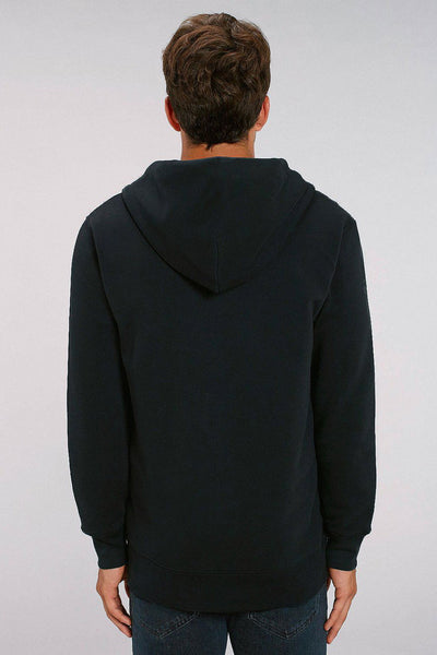 Black Men Embroidered Logo Zip Up Hoodie, Heavyweight, from organic cotton blend
