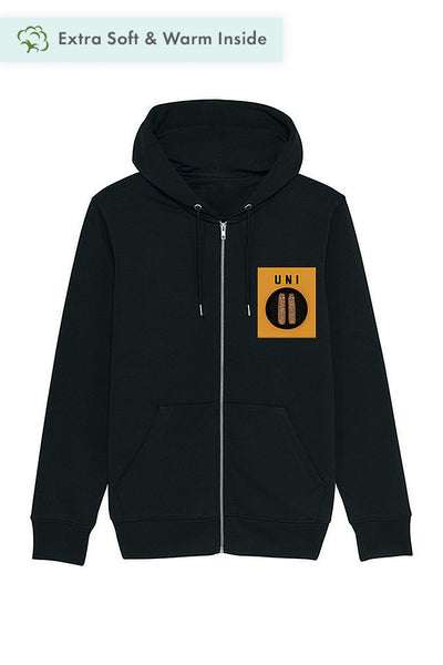 Black Men Unicorn Graphic Zip Up Hoodie, Heavyweight, from organic cotton blend