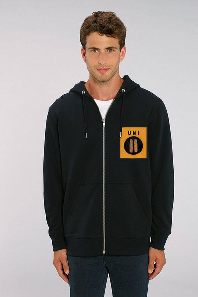 Black Men Unicorn Graphic Zip Up Hoodie, Heavyweight, from organic cotton blend