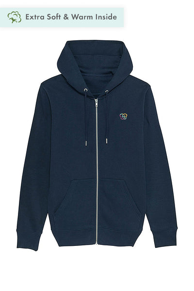 Navy Men Embroidered Logo Zip Up Hoodie, Heavyweight, from organic cotton blend