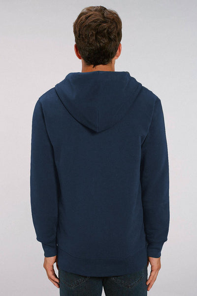 Navy Men Embroidered Logo Zip Up Hoodie, Heavyweight, from organic cotton blend