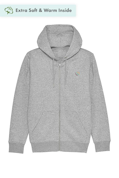 Grey Men Embroidered Logo Zip Up Hoodie, Heavyweight, from organic cotton blend