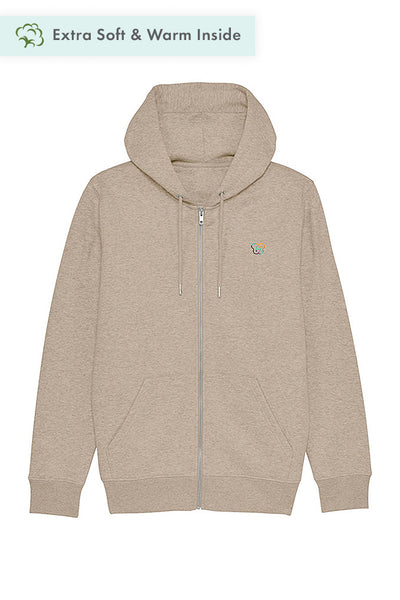 Beige Men Zip Hoodie Celebrate Print , Heavyweight, from organic cotton blend