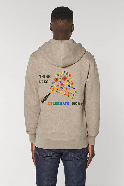 Beige Men Zip Hoodie Celebrate Print , Heavyweight, from organic cotton blend