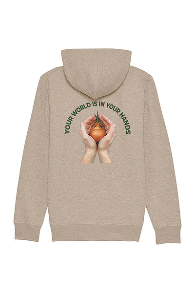Beige Men Zip Hoodie Your World Print, Heavyweight, from organic cotton blend