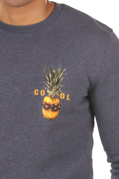 Dark Blue Cool Pineapple Printed Sweatshirt, Heavyweight, from organic cotton blend, Unisex, for Women & for Men