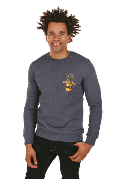 Dark Blue Cool Pineapple Printed Sweatshirt, Heavyweight, from organic cotton blend, Unisex, for Women & for Men