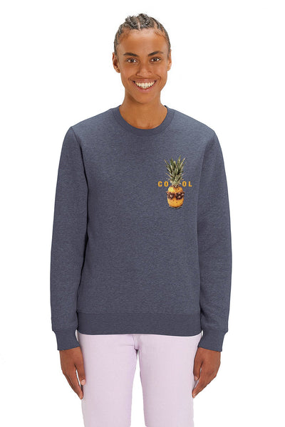 Dark Blue Cool Pineapple Printed Sweatshirt, Heavyweight, from organic cotton blend, Unisex, for Women & for Men