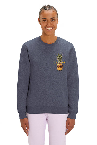 Dark Blue Cool Pineapple Printed Sweatshirt, Heavyweight, from organic cotton blend, Unisex, for Women & for Men