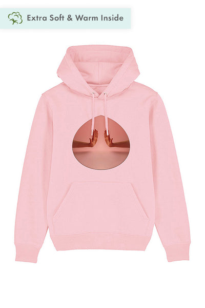 Cotton Pink Two Hands Graphic Hoodie, Heavyweight, from organic cotton blend, Unisex, for Women & for Men