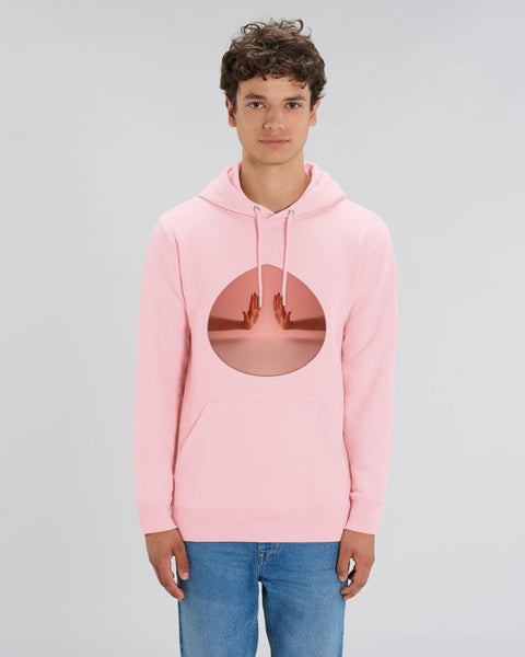 Cotton Pink Two Hands Graphic Hoodie, Heavyweight, from organic cotton blend, Unisex, for Women & for Men