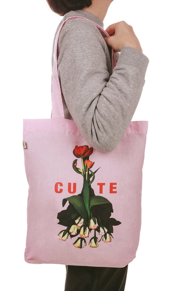 Organic Cotton Tote Bag with Cute Flower Lady Print