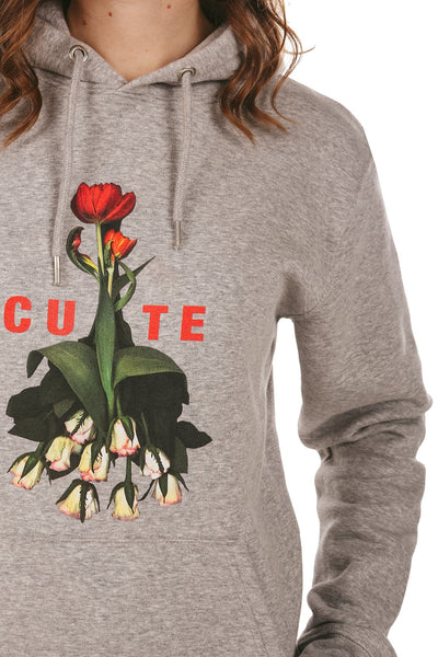 Grey Cute Floral Graphic Hoodie, Heavyweight, from organic cotton blend