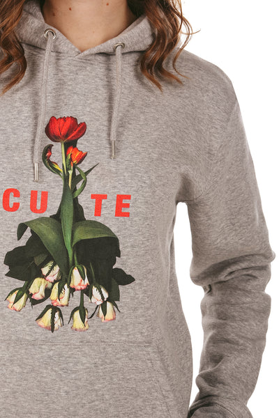 Grey Cute Floral Graphic Hoodie, Heavyweight, from organic cotton blend