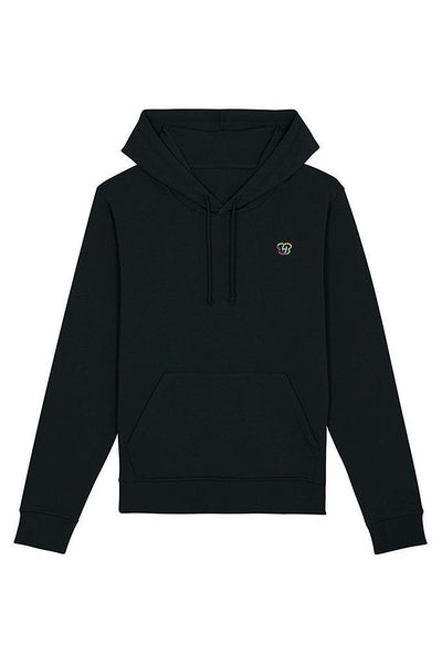 Black BHappy Logo Basic Hoodie, Medium-weight, from organic cotton blend, Unisex, for Women & for Men