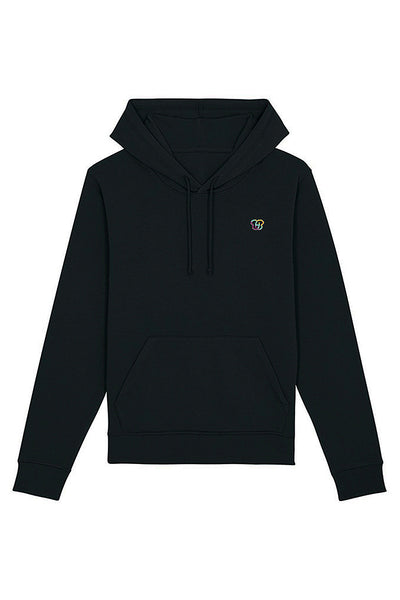 Black BHappy Logo Basic Hoodie, Medium-weight, from organic cotton blend, Unisex, for Women & for Men