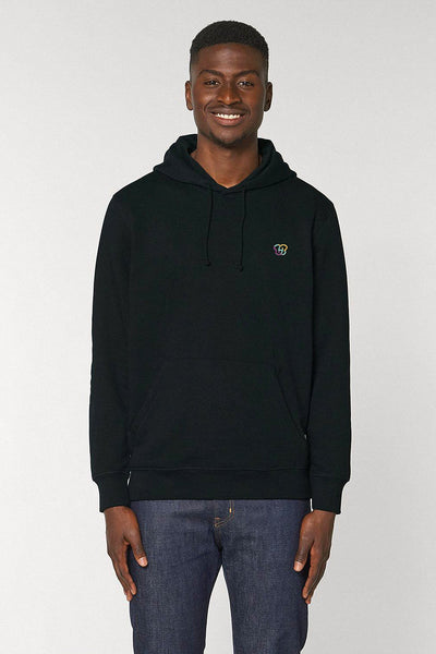 Black BHappy Logo Basic Hoodie, Medium-weight, from organic cotton blend, Unisex, for Women & for Men