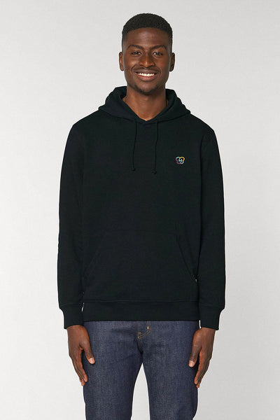 Black BHappy Logo Basic Hoodie, Medium-weight, from organic cotton blend, Unisex, for Women & for Men