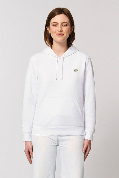 White BHappy Logo Basic Hoodie, Medium-weight, from organic cotton blend, Unisex, for Women & for Men