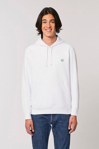 White BHappy Logo Basic Hoodie, Medium-weight, from organic cotton blend, Unisex, for Women & for Men