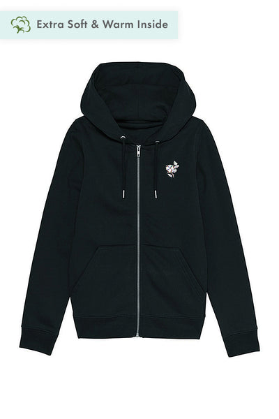 Black Women Organic Cotton Zip Up Hoodie, Heavyweight, from organic cotton blend