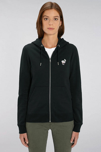 Black Women Organic Cotton Zip Up Hoodie, Heavyweight, from organic cotton blend