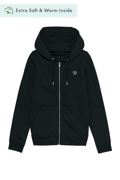 Black Women BHappy Logo Zip Up Hoodie, Heavyweight, from organic cotton blend
