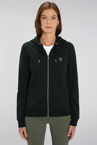 Black Women BHappy Logo Zip Up Hoodie, Heavyweight, from organic cotton blend