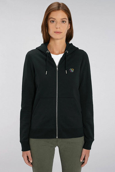 Black Women BHappy Logo Zip Up Hoodie, Heavyweight, from organic cotton blend