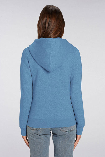 Blue Women Orange Bicycle Zip Up Hoodie, Heavyweight, from organic cotton blend