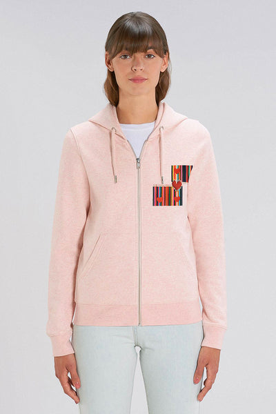 Light Pink Women Love Heart Zip Up Hoodie, Heavyweight, from organic cotton blend