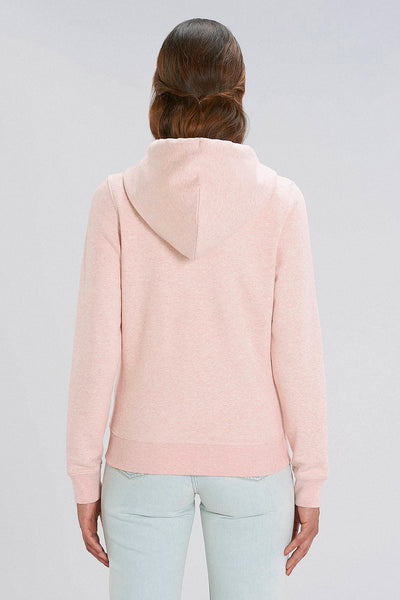 Light Pink Women Love Heart Zip Up Hoodie, Heavyweight, from organic cotton blend