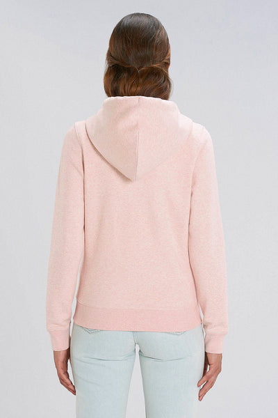 Light Pink Women Cute Floral Zip Up Hoodie, Heavyweight, from organic cotton blend