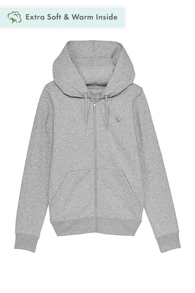 Grey Women BHappy Logo Zip Up Hoodie, Heavyweight, from organic cotton blend