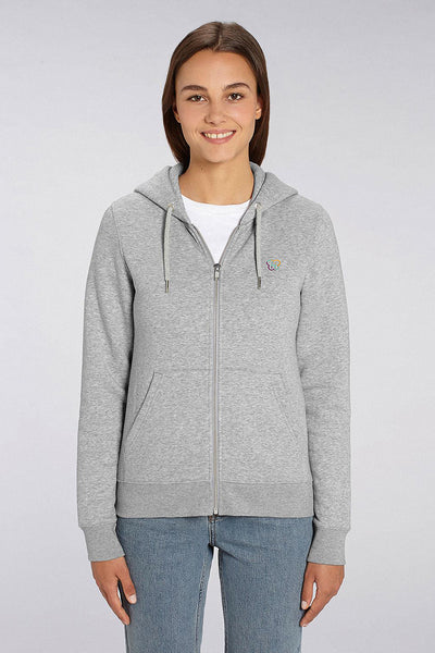 Grey Women BHappy Logo Zip Up Hoodie, Heavyweight, from organic cotton blend