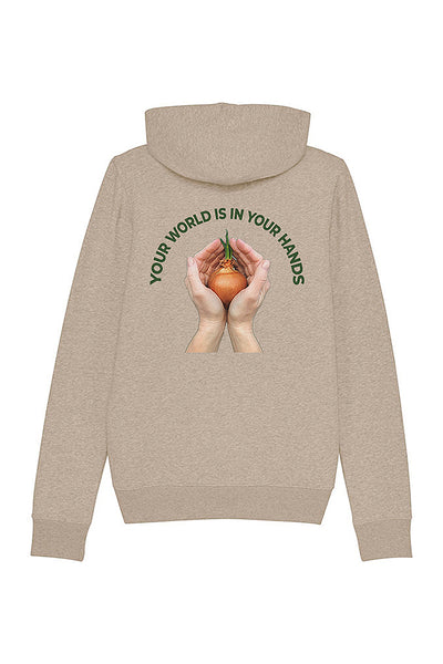 Beige Women Zip Hoodie Your World Print, Heavyweight, from organic cotton blend