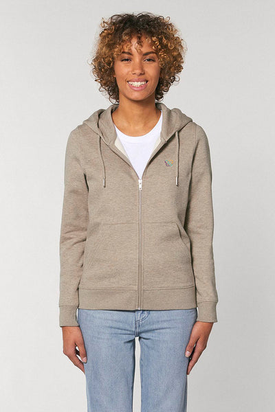 Beige Women Zip Hoodie Your World Print, Heavyweight, from organic cotton blend