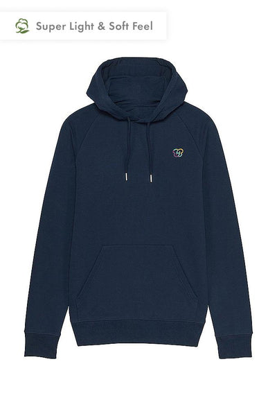 Navy Men Embroidered Logo Hoodie, Medium-weight, from organic cotton blend