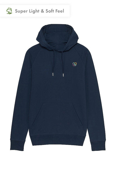 Navy Men Embroidered Logo Hoodie, Medium-weight, from organic cotton blend