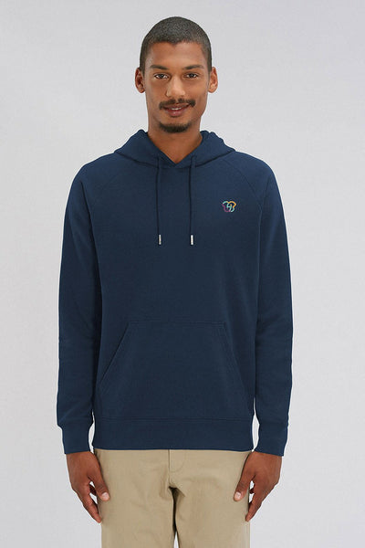 Navy Men Embroidered Logo Hoodie, Medium-weight, from organic cotton blend