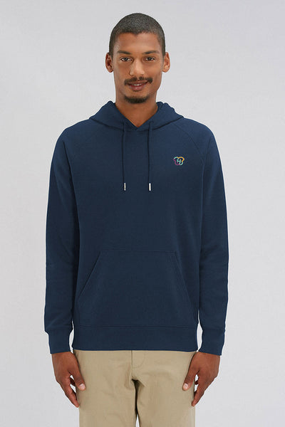 Navy Men Embroidered Logo Hoodie, Medium-weight, from organic cotton blend