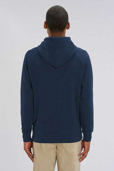 Navy Men Embroidered Logo Hoodie, Medium-weight, from organic cotton blend