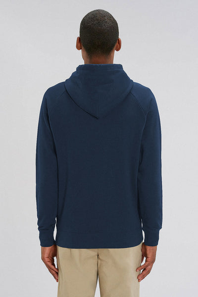Navy Men Embroidered Logo Hoodie, Medium-weight, from organic cotton blend