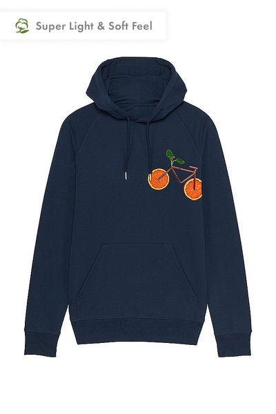 Navy Men Orange Bicycle Hoodie, Medium-weight, from organic cotton blend