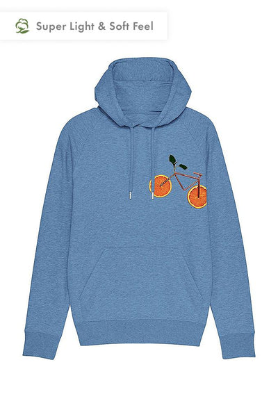 Blue Men Orange Bicycle Hoodie, Medium-weight, from organic cotton blend
