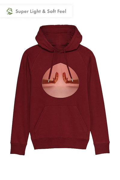 Burgundy Men Two Hands Graphic Hoodie, Medium-weight, from organic cotton blend