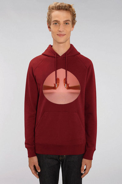 Burgundy Men Two Hands Graphic Hoodie, Medium-weight, from organic cotton blend