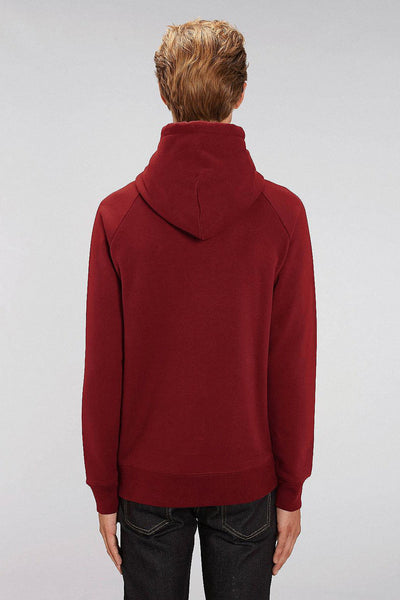 Burgundy Men Two Hands Graphic Hoodie, Medium-weight, from organic cotton blend
